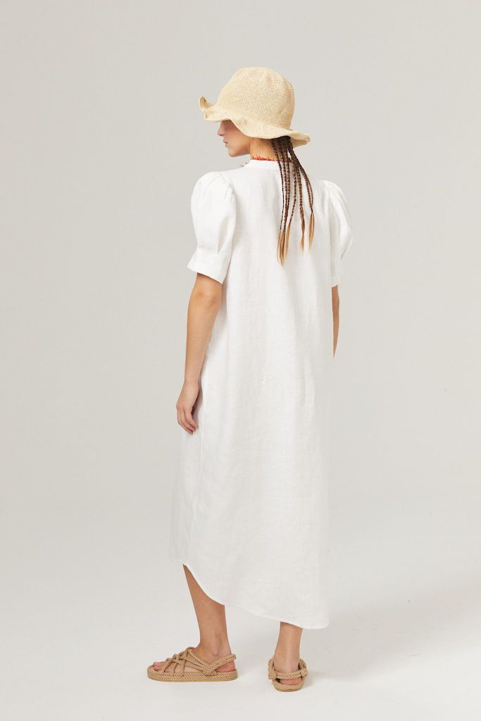 Vestido Athina Midi en Lino Off-White off white m