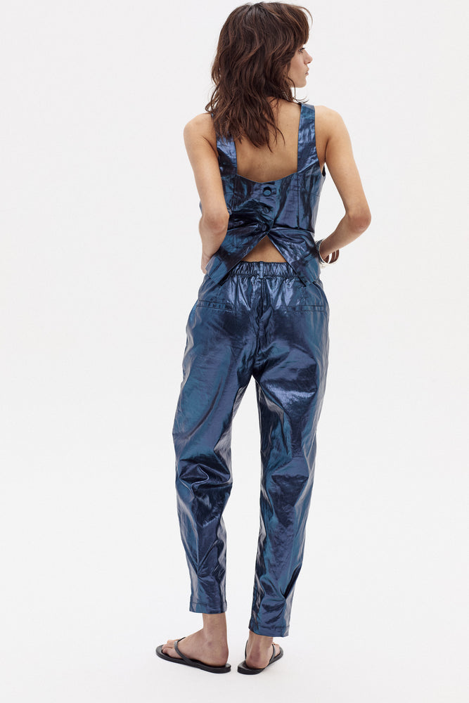 
                  
                    Pantalón Anya en Lino Metalizado - Azul
                  
                