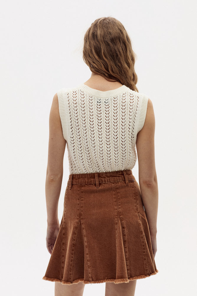 
                  
                    AZALEA, Flare Denim Skirt - Caramel
                  
                