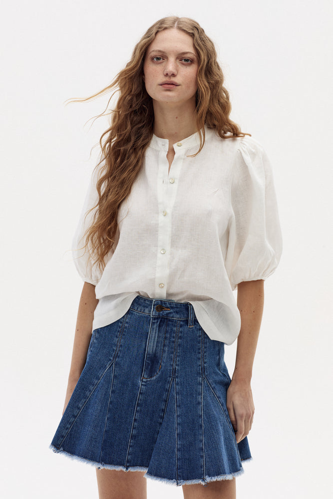 
                  
                    AZALEA, Flare Denim Skirt - Washed Indigo
                  
                