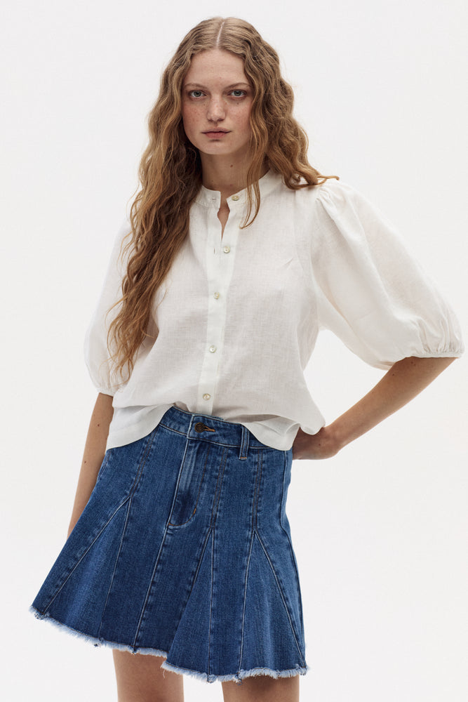 
                  
                    AZALEA, Flare Denim Skirt - Washed Indigo
                  
                