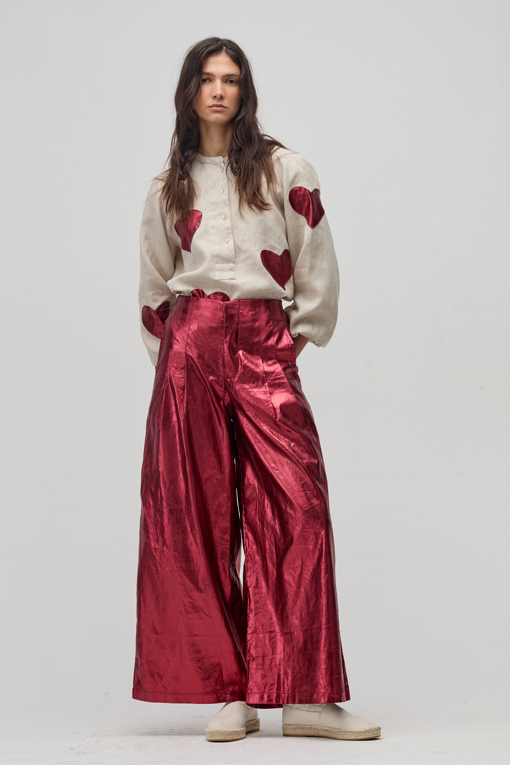 Camisa Cupid en Lino - Natural con Cherry