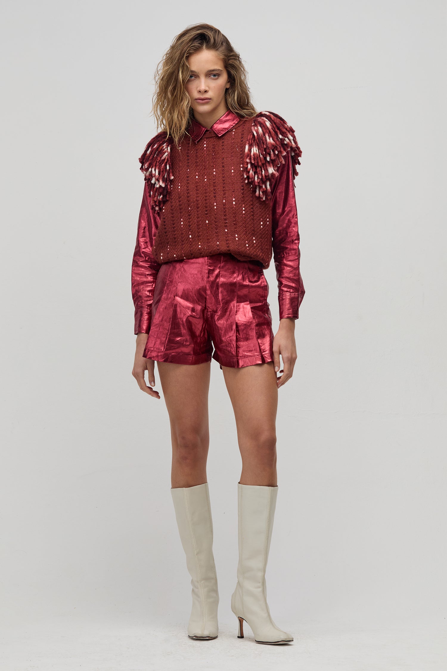 Short Frida en Lino Metalizado - Cherry