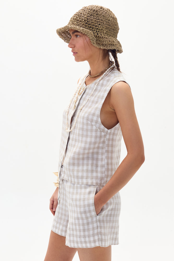 
                  
                    Short Iris en Lino - Natural Vichy Checks
                  
                