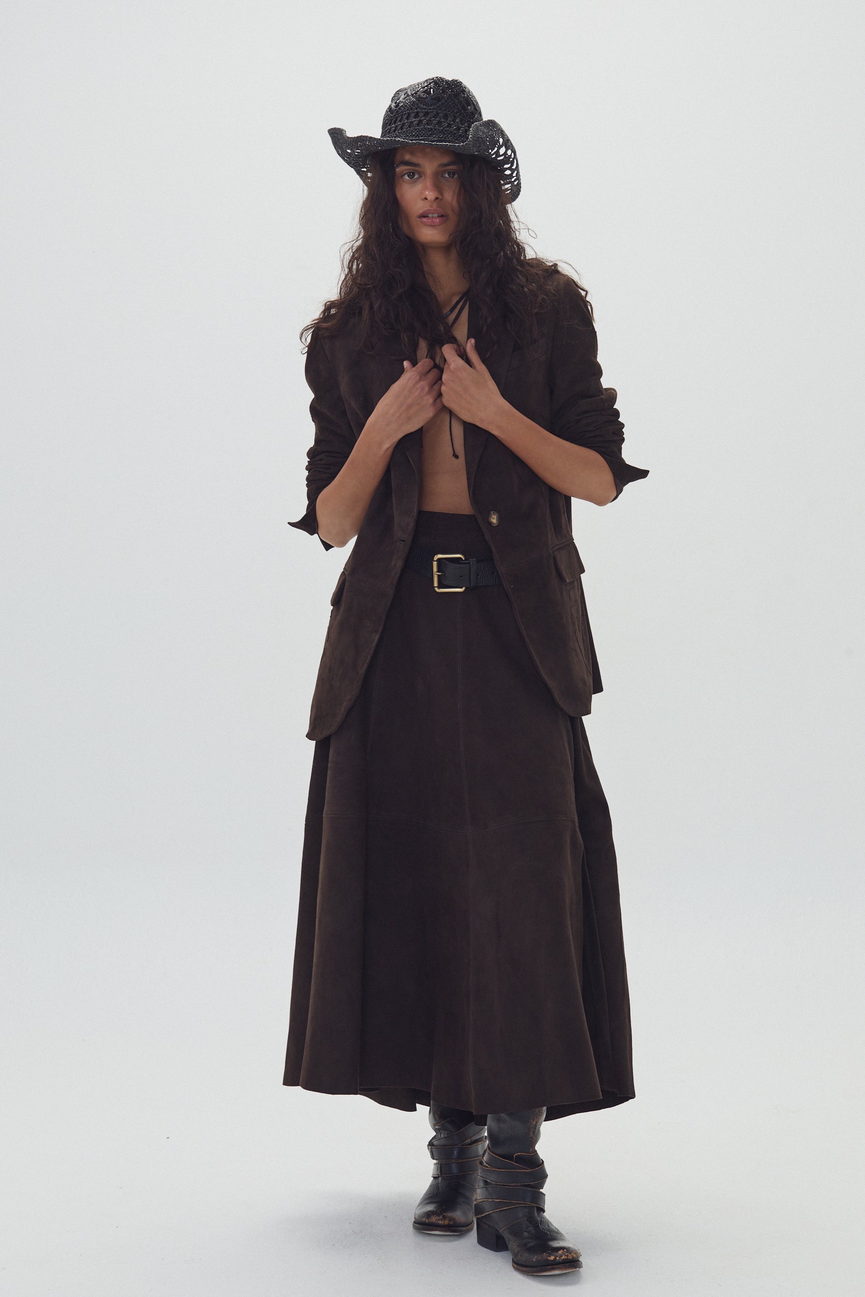 Falda Álamo en Gamuza - Cacao