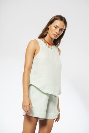 
                  
                    Top Yves en Lino -Rayas Menta con Dorado
                  
                