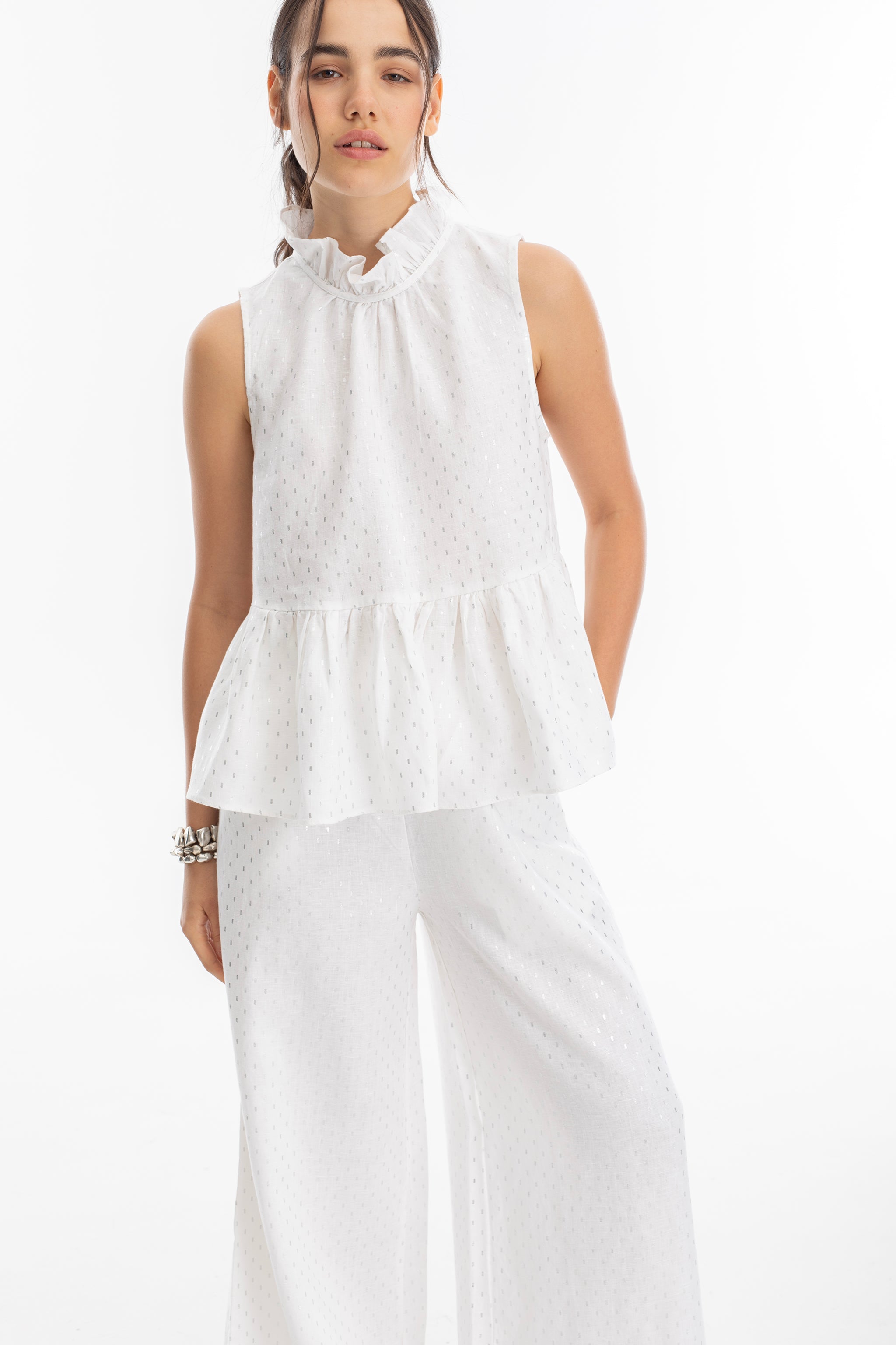 Top Daisy en Lino - Blanco con Print Silver blanco s