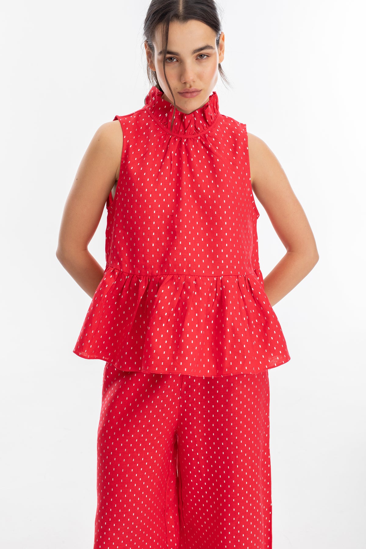 Top Daisy en Lino - Rojo con Print Silver rojo l