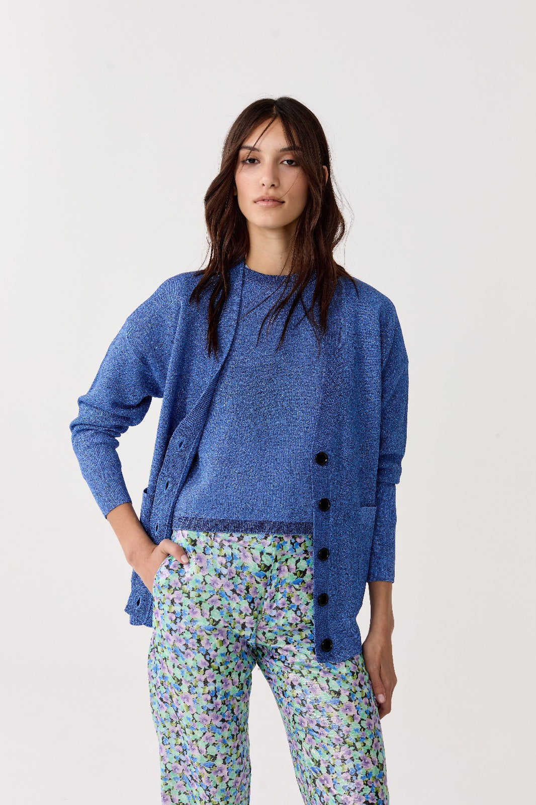 Cardigan Aspen en Lurex - Lanh Blue azul s/m